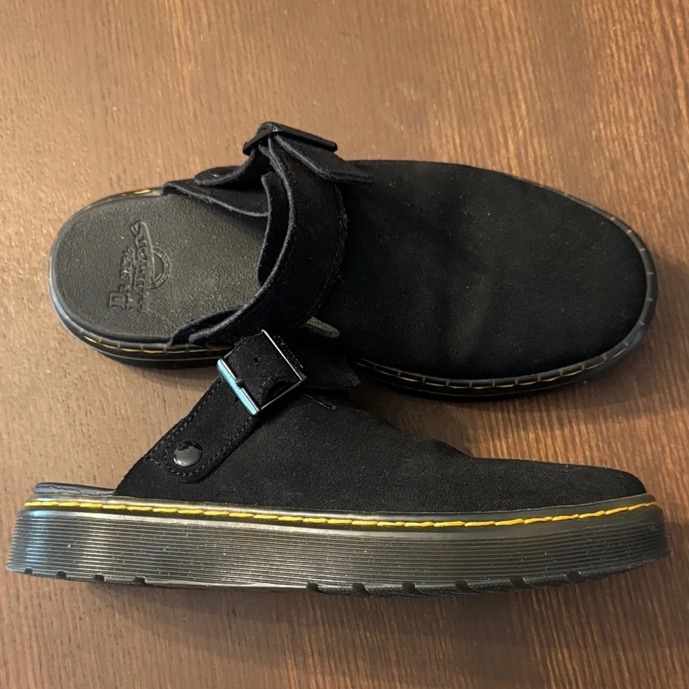 Dr. Martens Black Suede Carlson Mules - Picture 1 of 5